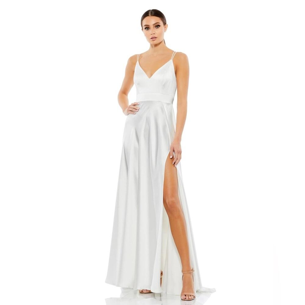Mac Duggal White Strappy Back Satin Formal Gown Size 0 NWT